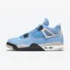 air jordan 4 university blue side view, jordan 4 unc suede upper close up, air jordan 4 university blue cement midsole, jordan 4 university blue mesh panels, nike air jordan 4 unc heel jumpman logo, air jordan 4 university blue outsole traction, jordan 4 unc on foot sneakers,