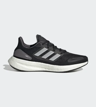 adidas pureboost 22 heat.rdy black white side view, adidas pureboost 22 mesh upper breathable design, adidas boost sole cushioning detail, adidas pureboost 22 outsole grip bottom, adidas pureboost 22 on feet running look men, adidas pureboost 22 heel cushioning close up, adidas pureboost 22 summer running shoes,