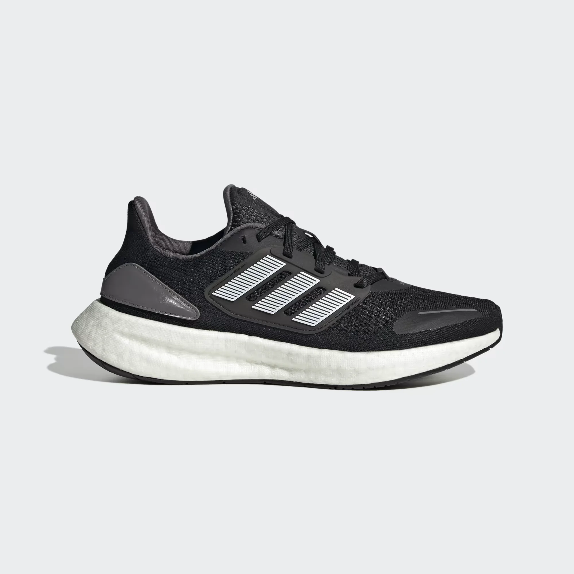 adidas pureboost 22 heat.rdy black white side view, adidas pureboost 22 mesh upper breathable design, adidas boost sole cushioning detail, adidas pureboost 22 outsole grip bottom, adidas pureboost 22 on feet running look men, adidas pureboost 22 heel cushioning close up, adidas pureboost 22 summer running shoes,