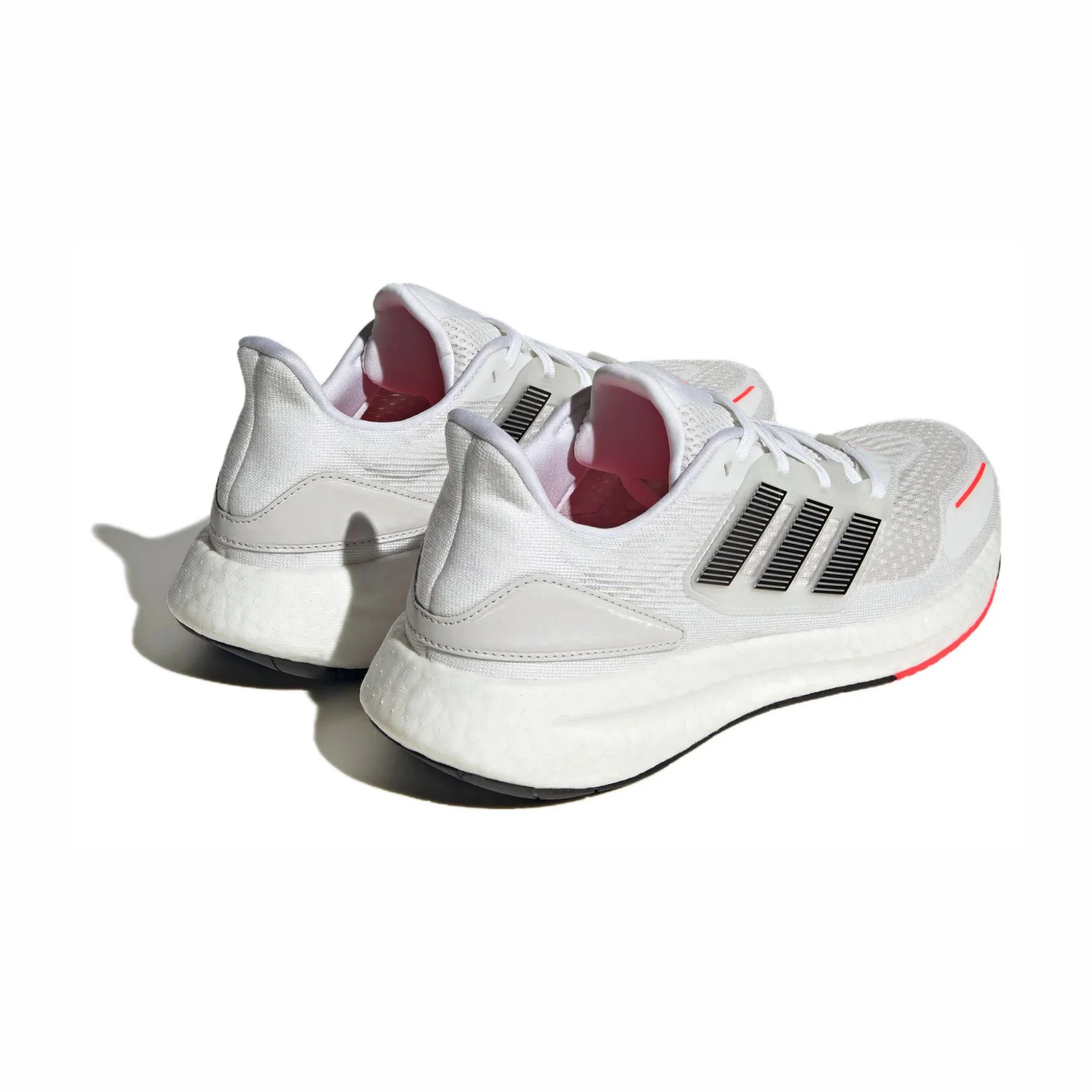 adidas pureboost 22 heat.rdy black white side view, adidas pureboost 22 mesh upper breathable design, adidas boost sole cushioning detail, adidas pureboost 22 outsole grip bottom, adidas pureboost 22 on feet running look men, adidas pureboost 22 heel cushioning close up, adidas pureboost 22 summer running shoes,