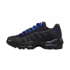 nike air max 95 black royal side view, nike air max 95 blue air unit detail, nike air max 95 mesh upper close up, nike air max 95 outsole bottom view, nike air max 95 on feet look men, nike air max 95 layered design profile, nike air max 95 blue accents branding,