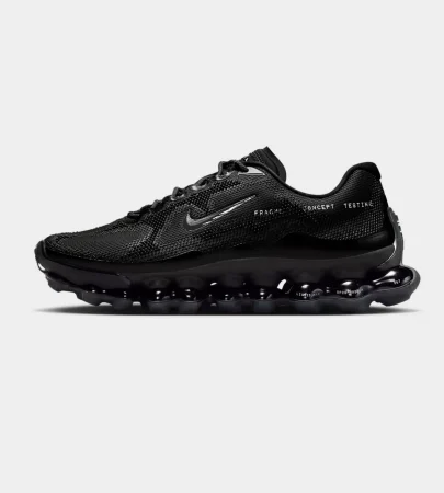 Fragment Nike Air Liquid Max IQ8601-001 side view, Nike Air Liquid Max Black Anthracite side profile, Fragment x Nike Air Liquid Max side view, Nike Air Liquid Max Black men's sneaker side angle,
